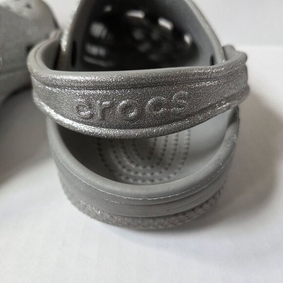 Crocs Shoes Womens 8 Silver Glitter Classic Clogs Slip Ons Sandals - Picture 10 of 12